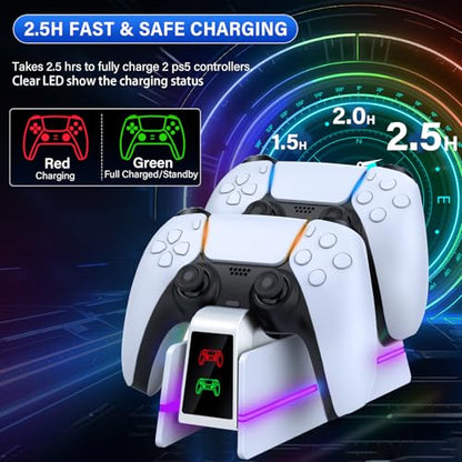 PS5-Controller-Charger-Station - Charging Station for PlayStation 5 Dualsense/Edge Controller with 9 Color Led Light, Fast Charging Dock & Holder Stand for PS5/Slim/Pro Remote - Whole White - color: Whole White P38