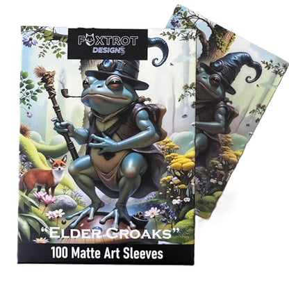 Foxtrot Designs TCG Art Card Sleeves. Frog Wizard Design - 100 Count Card Protectors with Matte Textured Back - Compatible with Magic The Gathering and Other TCGs & LCGs (Elder Croaks) - color: Elder Croaks