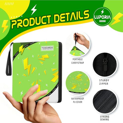 Trading Card Binder 9 Pocket,900 Pocket Card Collection Binder with 50 Removable Sleeves,PU Waterproof Top Card Book,3-Ring Zipper Collectible Trading Card Album for MTG/TCG/Card Holder Gift(Green) - color: Green, size: Large