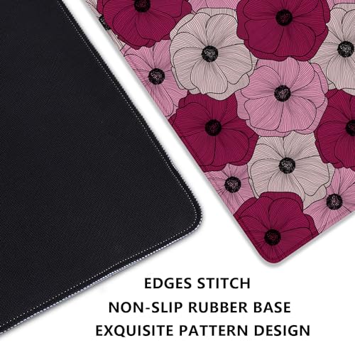 Abstract Floral Mouse Pad Desk Pad,Boho Art Flowers Extended Gaming Mouse Mat with Stitched Edges Non-Slip Waterproof Rubber Base Mous Mat for Office Home Game Desk Pad(27.5X11.8 in) - color: Line Art Floral