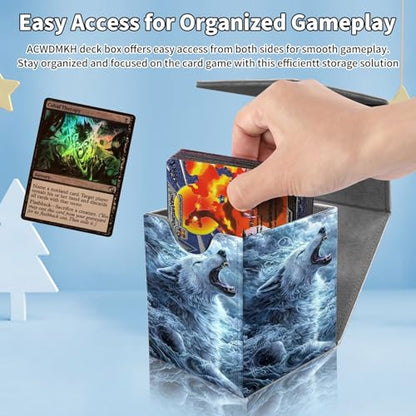 Card Deck Box for MTG Commander,Collectible Trading Storage Box Fits 120+ Single Sleeved Cards Magnetic Case PU Leather for Magic Commander TCG CCG MTG,Cloud White Wolf - color: Cloud White Wolf