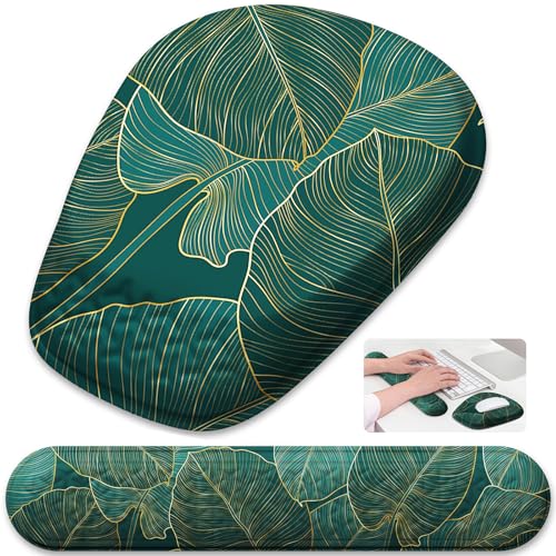 Mouse Pad with Wrist Rest, Comfortable Memory Foam Wrist Rest for Computer Keyboard, Ergonomic Mouse Pad Set for Easy Typing & Pain Relief for Office & Home, Green - color: Green