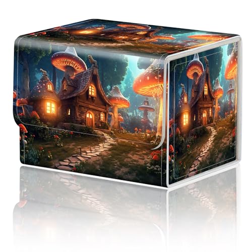 DEGDFSGR Card Game Storage Box for TCG MTG Commander Deck Box Organizer Trading Card Case Magnetic Closure Creative Pattern Up to 200 Cards, A Magical Mushroom Village - color: A Magical Mushroom Village