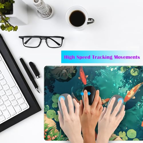 Koi Fish Desk Mat Gaming Koi Pond Desk Pad Large Cute Mouse Pad, Goldfish Mouse Mat XXL Laptop Keyboard Pad, Blue Waters Gamer Mouse Pad Full Mousepads Cool Office Accessories 31.5"x15.7" - color: DL-Lnk Wash Lotus Pond