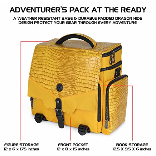 ENHANCE Collector's Edition RPG Adventurer's DnD Bag - Dragon Hide Exterior Travel RPG Bag with Tabletop Miniatures Storage Vault, Mat Holder, DnD Dice & Token Pockets, Fits 4-8 Books (Dragon Gold) - color: Dragon Gold