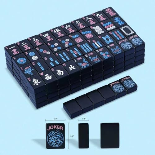 American Mahjong Game Set, 166 Black Tiles (1.2”), 4 All-in-One Color Rack/Pushers & Drawstring Bag, Complete Mahjong Set with Black Carrying Bag and Mahjong Tiles Set Accessories - color: Black