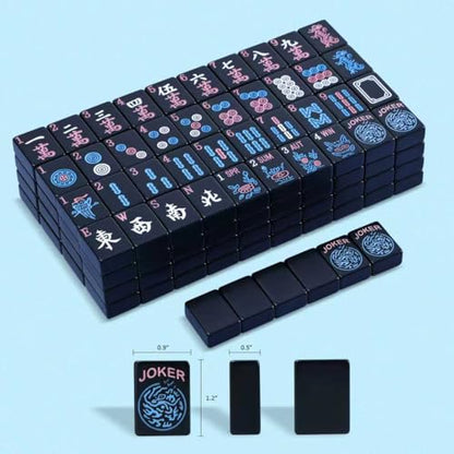 American Mahjong Game Set, 166 Black Tiles (1.2”), 4 All-in-One Color Rack/Pushers & Drawstring Bag, Complete Mahjong Set with Black Carrying Bag and Mahjong Tiles Set Accessories - color: Black
