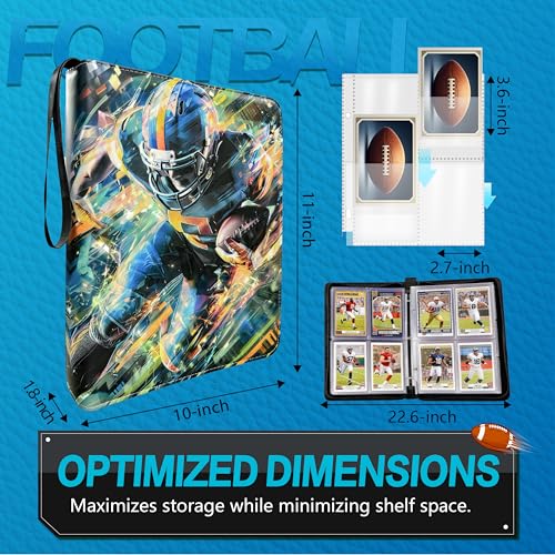 Football Card Binder with Sleeves, 4-Pocket Portable Card Protectors Album Holder Book with Zipper, Fits 400 Cards with 50 Removable Sleeves, Football Cards Display Storage Carrying Case -02 - color: Football- 02- 400 cards