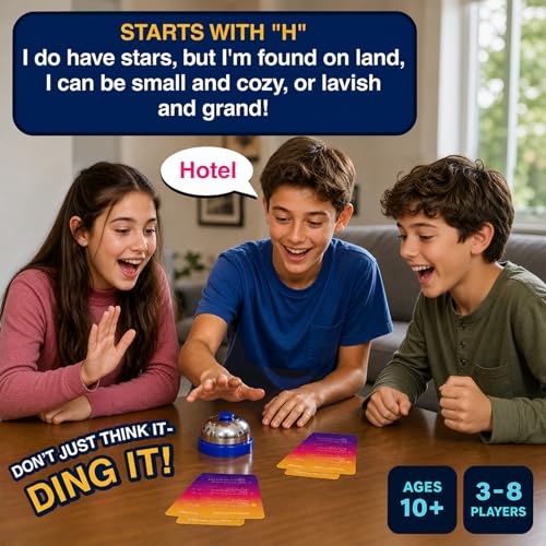 Dare to Ding – Game of Riddles & Reflexes, Guess the Riddle Game, 3 Levels | Fast-Paced Card Game, 450+ Riddles, Family-Friendly Game for Teens, Families & Adults, Gift for Ages 10 & Up, 3–8 Players