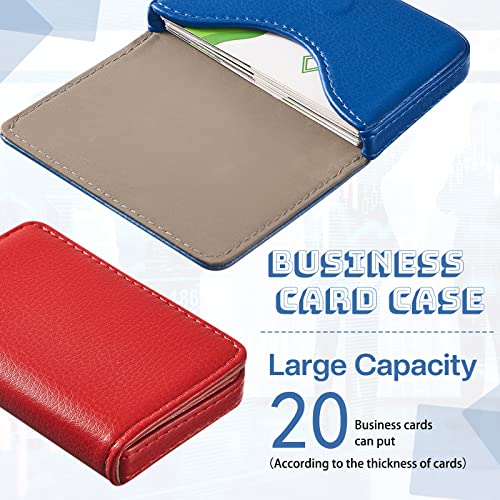 Outus 2 Pcs Business Card Holder, PU Leather Business Card Case Pocket Wallet with Magnetic Shut for Christmas Gift Adult(Blue and Red) - color: Blue and Red