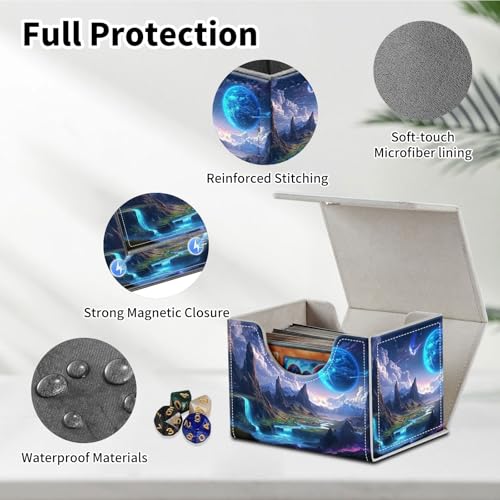 Stylish MTG Deck Box for 110+ Cards, Magnetic Commander Deck Case with Bonus Game Card Pouch, Durable Storage for TCG and Sleeved Magic Cards, Blue Planet - color: Blue Planet
