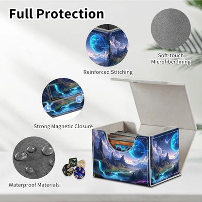 Stylish MTG Deck Box for 110+ Cards, Magnetic Commander Deck Case with Bonus Game Card Pouch, Durable Storage for TCG and Sleeved Magic Cards, Blue Planet - color: Blue Planet