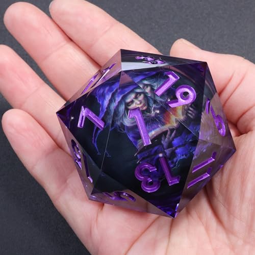 Mini Planet DND Sharp Edge Giant 50mm Dungeons and Dragons Chonk D20 Liquid Core Polyhedral RPG MTG Table Games Dice - color: Wise Witch E16