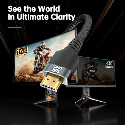 2 Pack 96Gbps HDMI 2.2 Cables 2FT,16K@60Hz,4K@240/480Hz Ultra High Speed Braided Gold-Plated Cord,Supports HDR10+,eARC,DTS:X, HDCP 2.2/2.1,Compatible with PS5,PS4, Xbox,Gaming PC,Monitor, - size: 2FT+2FT