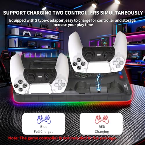 Cooling Station for Ps5/Slim/Pro Disc & Digital Playstation 5 Vertical Stand Organizer with Dual Controller Charger,16 Game Slots,7 Rgb,3 Level Cooler Fan,3 Usb Ports,Headset & Remote Holder - color: Transparent Black