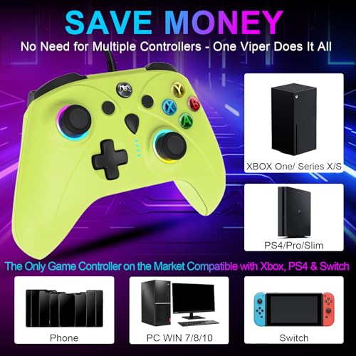 UGAME Wired Xbox Controller for X Box Series X S One PC PS4 Switch, Gaming Control Controllers with 1000Hz Polling Rate No Drift Stick, Custom Paddles Turbo RGB Light Remote, Green Gamepad - color: green