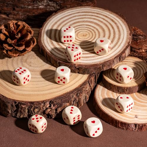 10PCS 16mm D6 Dice Set Heart Wooden 6 Sided Dice for D&D Board Games | Leather Storage Bag, DM Gift, for Dungeons and Dragons Role Playing Games - color: D6-heart