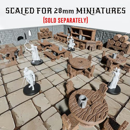 Tavern DND Terrain Set - Modular 70 Piece Tabletop Role-Playing Scenery - 28mm Scale, Includes Tavern Pieces & Accessories - Perfect for Dungeons & Dragons, Pathfinder, & RPG Tabletop Games