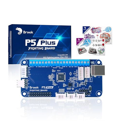 Brook P5 Plus Fighting Board with Sticker – Pre-Installed Header Version, Ultra-Low Latency PCB for PS5 Fighting Games, PS4, PS3, Switch & PC (X-Input), SOCD Cleaner, Turbo, Auto-Detect Console