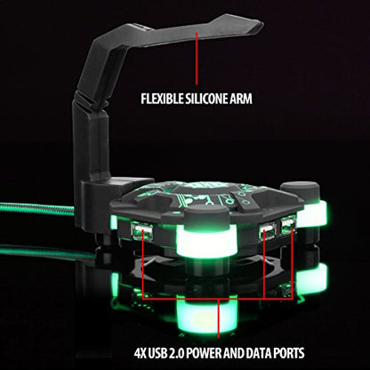 ENHANCE LED Gaming Mouse Bungee Cord Holder with 4-Port USB Hub - Green Lighting - Cable Management & Increased Accuracy for Pro eSports & Competitive Games