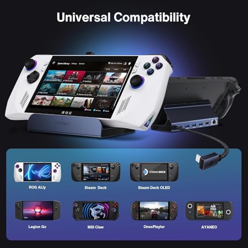 iVANKY 4K@144Hz Steam Deck Dock, 8-in-1 Docking Station for ASUS ROG Ally X/Legion Go/MSI Claw, ROG Alloy/Valve Stream Deck OLED Hub, HDMI 2.1, 1Gbps Ethernet, 3*USB-A 3.0, with 65W Power Adapter - color: Blue-Grey