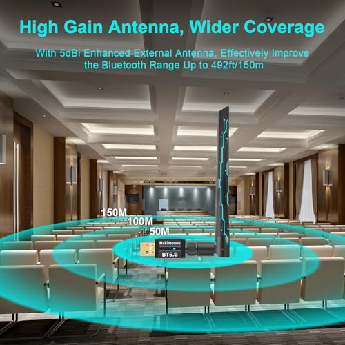 Long Range Bluetooth 5.4 Adapter for PC, Wireless USB Dongle External Antenna for Windows 11 10 8.1 7 Linux Laptop Desktop Computer, Pair with Bluetooth Headset Speaker Mice Keyboard Printer - style: Latest BT5.4-Detachable Antenna-BT548