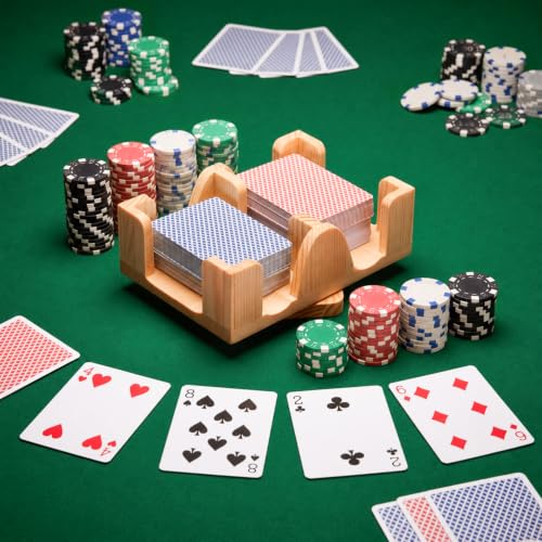 Kathfly Upgraded 4 Decks Wood Playing Card Holder 360° Rotating, Canasta Card Holder Tray Organizes, Poker, Games, Smooth Rotate Design & Easy Access, Balance & Stability(Wood Color) - style: 4 Decks