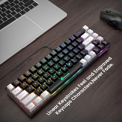 GEODMAER 65% Gaming Keyboard, LED Backlit Mini Wired Gaming Keyboard, Ultra-Compact Anti-Ghosting No-Conflict 68 Keys Gaming Wired Keyboard for PC Laptop Gamer - color: Black-Gray
