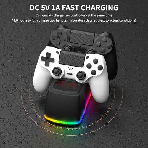 Controller Charger Dock Station for PS4 with RGB Light,Fast Charging for 2 PS4 Controllers,Charging Station Replacement for PlayStation 4 Charger