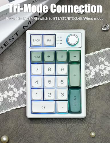 Gasket Creamy Mechanical Numpad Programmable Keypad RGB LED Backlit | Wireless 2.4G/Bluetooth/Wired USB-C Hot Swappable Macro Number Pad Rechargeable Numeric Keyboard Metal Knob, Botanic Garden - color: Botanic Garden