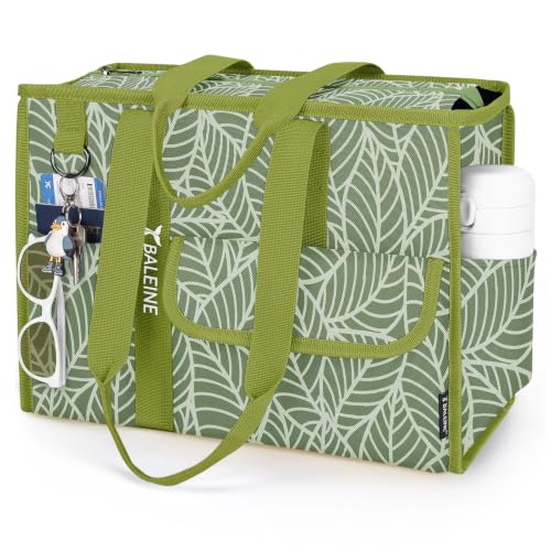 BALEINE Large Utility Tote Bag with Reinforced Bottom, Multi Pockets Foldable Tote Bag for Nurse, Travel, Work - color: Antique Foliage, size: Medium