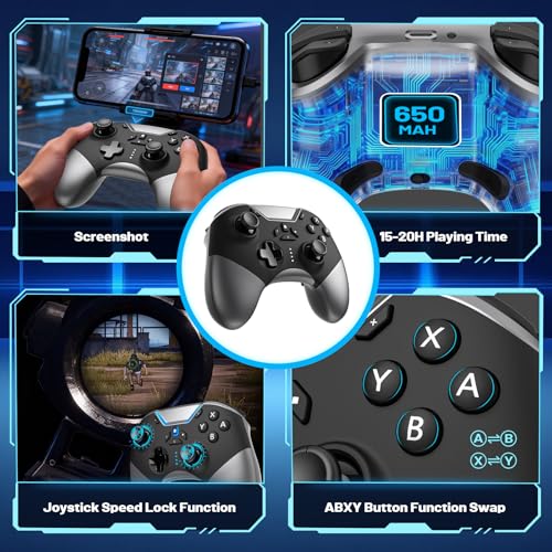aghi Switch 2 Controller with Home Wake-up and C Button | Wireless Pro Controller for Switch 2/1/Lite/OLED with Loop Macro, Hall Effect Joysticks, HD Rumble, 6 Axis Gyro, Turbo - color: Silver Black