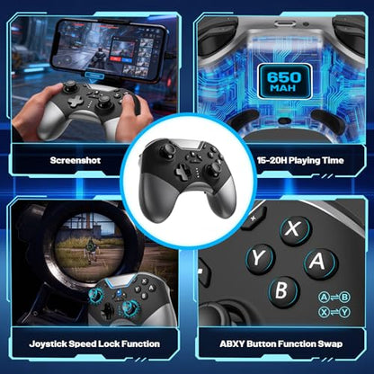 aghi Switch 2 Controller with Home Wake-up and C Button | Wireless Pro Controller for Switch 2/1/Lite/OLED with Loop Macro, Hall Effect Joysticks, HD Rumble, 6 Axis Gyro, Turbo - color: Silver Black