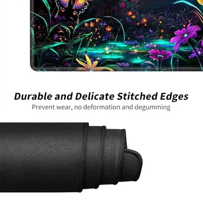 Flowers and Butterflies for MTG & TCG Playmat Mouse Pad,BFDHGQZC 24" x 14" Game Mat for MTG/RPG/CCG Trading Card Game Playmats Table Mat Perfect for Card Games Video Games Computer Office - color: Flowers and Butterflies