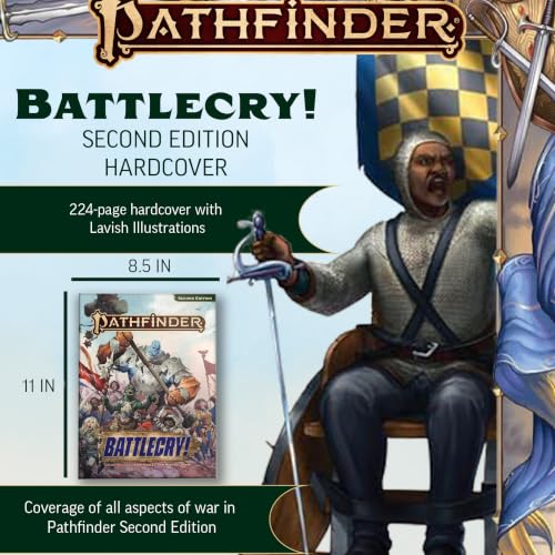 Pathfinder Battlecry! Hardcover, 2 New Classes, War & Combat | Ages 16+, Second Edition Remaster RPG Rulebook, 224 Pages, Tabletop Gaming