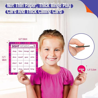 SpriteGru Sight Word Bingo Game, 120 Sight Words Learn to Read Level 3 & Level 4 Bingo Board Game Dolch's & Fry's Words Lists for Kindergarten and Preschool Kids 5+, Perfect for Classroom & At Home - style: Sight Word Bingo Game Level 3-4