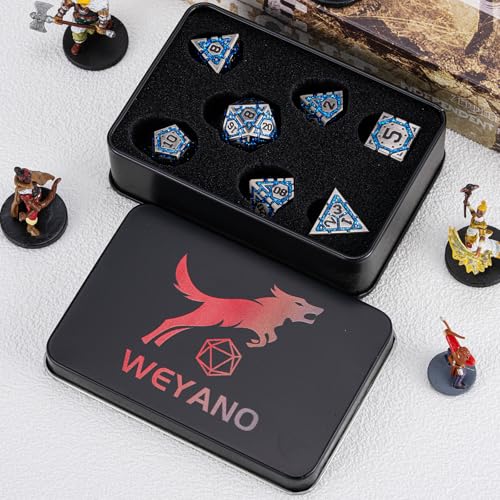DND Metal Dice Set, Polyhedral Dice Set for RPG D&D Dice with Cracks Dungeons and Dragons Dice Set for RPG TTRPG D&D Die with Gift Case(Antique Nickel Blue) - color: Antique Nickel Blue-1