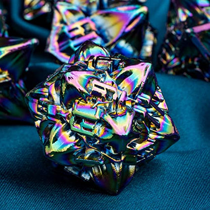 ARUOHHA DND Metal Dice Set Rainbow Leaf Design Polyhedral Dice with Box, 7PCS D and D Dice RPG Role Playing Games D20 D12 D10 D8 D6 - color: Leaves - Colorful