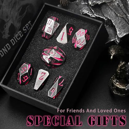ZHOORQI Metal DND Dice Stonehenge Polyhedral Die Set for RPG(Black Pink) | D and D Dice, 7Pcs/Set Unique Cool Dice, Perfect Dice Gifts for Dungeons and Dragons RPG Role Play Games - color: Black Pink