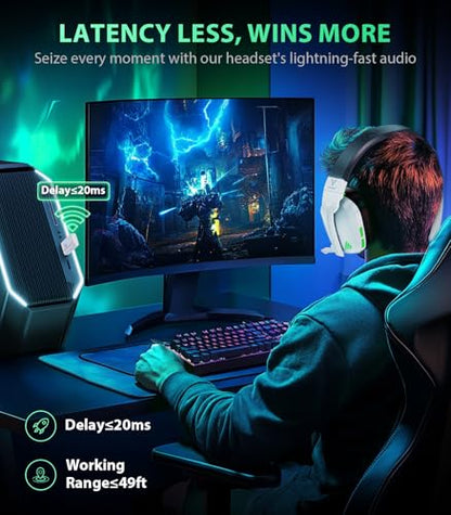 Wireless Gaming Headset for PS5, PS4 & PC, 20ms Ultra-Low Latency, 2.4GHz USB & BT 5.4, Noise Canceling Mic, 50H Battery, Compatible with Switch, Mac & Mobile, Ideal for Fortnite & Call of Duty - color: White/Black