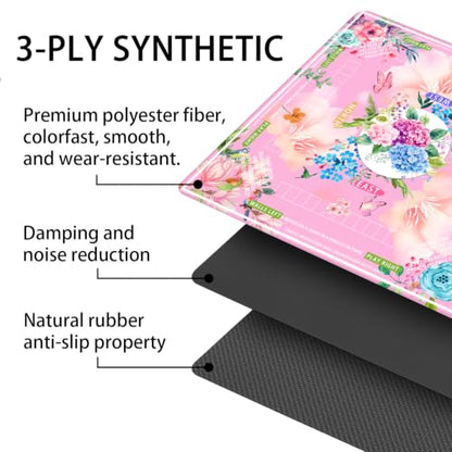 mahjong mat for table with Drawstring Bag/31.5Inch/american mahjong table cloth with rules mats,Noise Reduction Anti-Slip game mat for table,for Mahjong/Poker/Board Games/Card Games/Dominoes (pink) - color: Pink