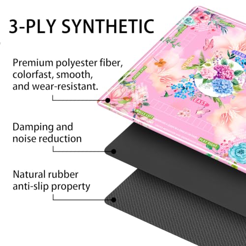 mahjong mat for table with Drawstring Bag/31.5Inch/american mahjong table cloth with rules mats,Noise Reduction Anti-Slip game mat for table,for Mahjong/Poker/Board Games/Card Games/Dominoes (pink) - color: Pink