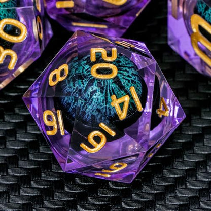 ARUOHHA Dragon Eye DND Dice, Purple Green Resin Sharp Edged Dice Set RPG Role Playing Game, Liquid Core Polyhedral D and D Dice Set D20 D12 D10 D8 D6 D4 - color: Ly03-purple