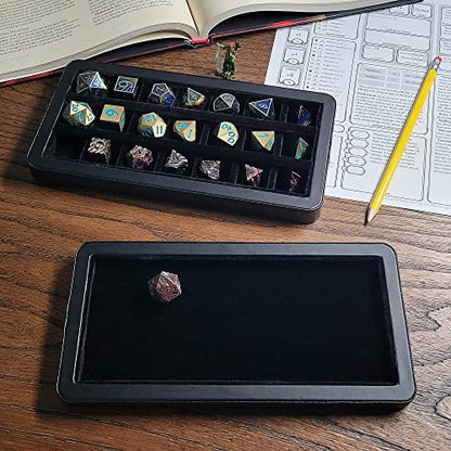 Forged Dice Co. Reliquary Large Divided Dice Case with Dice Tray for Polyhedral Dice Sets - 21 Felt-Lined Chambers - Magnetic Lid Closure - Metal Dice Storage Box - Black - color: Black