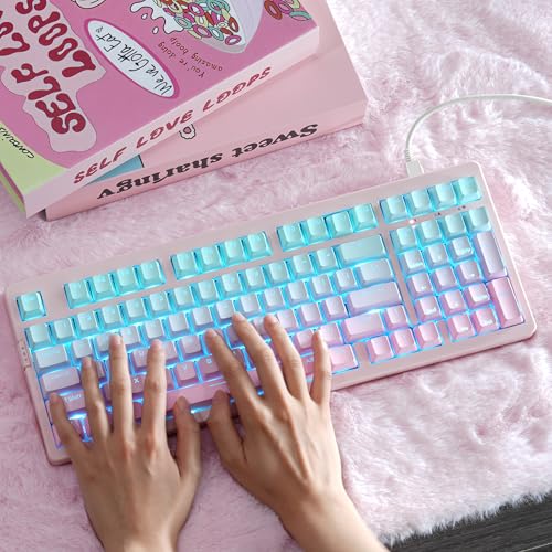ZORNHER ZH980 Mechanical Keyboard,95% Pink & Blue Creamy Keyboard with Number Pad,Gaming Keyboard Full Size,Shine Through PBT Keycaps,Creamy Sounding Linear Switches - color: Pink & Blue Grandient, size: Creamy Switch