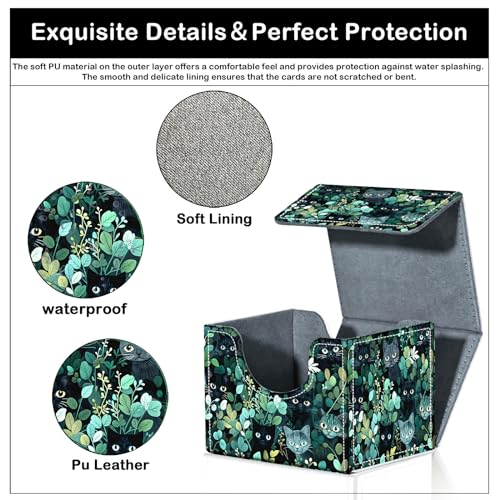 Card Deck Box for MTG Trading Cards with Magnetic Closure,Premium Card Storage Box Case Cover for TCG CCG Magic Cards,Cat Green Leaves - color: Cat Green Leaves