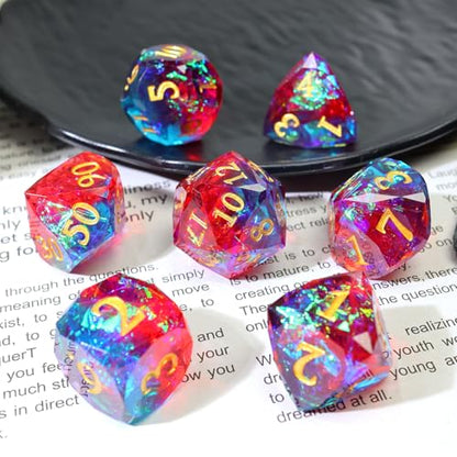 Handmade Resin Polyhedral DND Dice Set,Sharp Edge Diamond-Cut RPG Dice for Board Games Role Playing-RD-Mixed3 - color: Rd-mixed 3