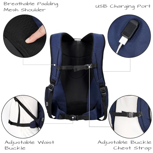 Ronyes Skateboard Backpack, Skateboard Bag,17.3 Inch Laptop Backpack with USB Charging Port, Basketball Longboard Backpack for Sports Travel Blue