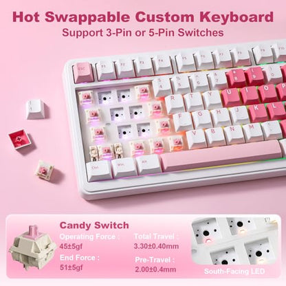 YUNZII B75 PRO MAX QMK/VIA Wireless Mechanical Keyboard | 75% Layout with Screen and Knob, Custom Hot Swap, Gasket, Creamy Switches, for Win/Mac(White Heart,Candy Switch) - color: White Heart, size: Candy Switch