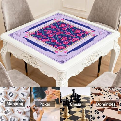 Mahjong Mat for Table with Carrying Bag & 3 Dice, Purple Pink Floral 31.5"x31.5" Square Rubber Mahjong Table Cover, Non-Slip & Noise Reduction Gaming Mat for Mah Jongg, Poker, Dominoes & Tile Games - color: Purple Pink